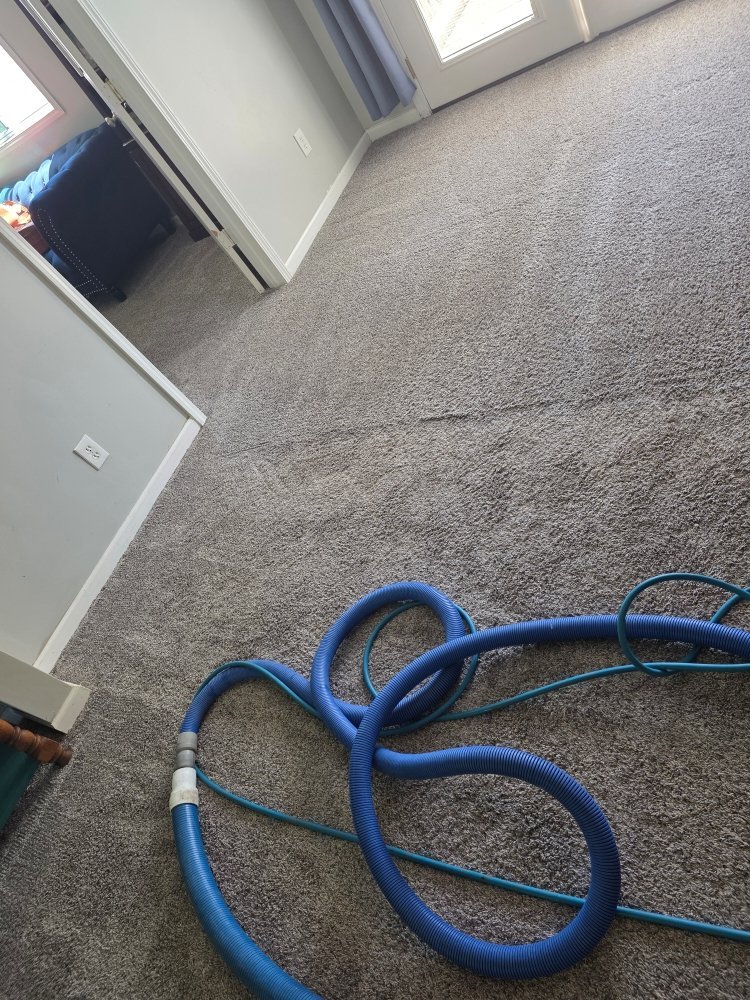 Cleaning hose run across upstairs carpet